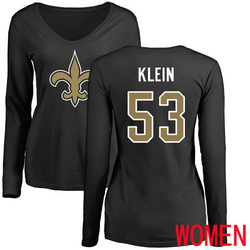 New Orleans Saints Black Women A J  Klein Name and Number Logo Slim Fit NFL Football #53 Long Sleeve T Shirt->nfl t-shirts->Sports Accessory